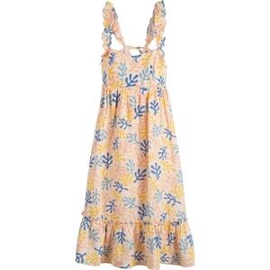 Maison Me Mara Ruffle Strap Dress in Colorful Pastel Leaf Print